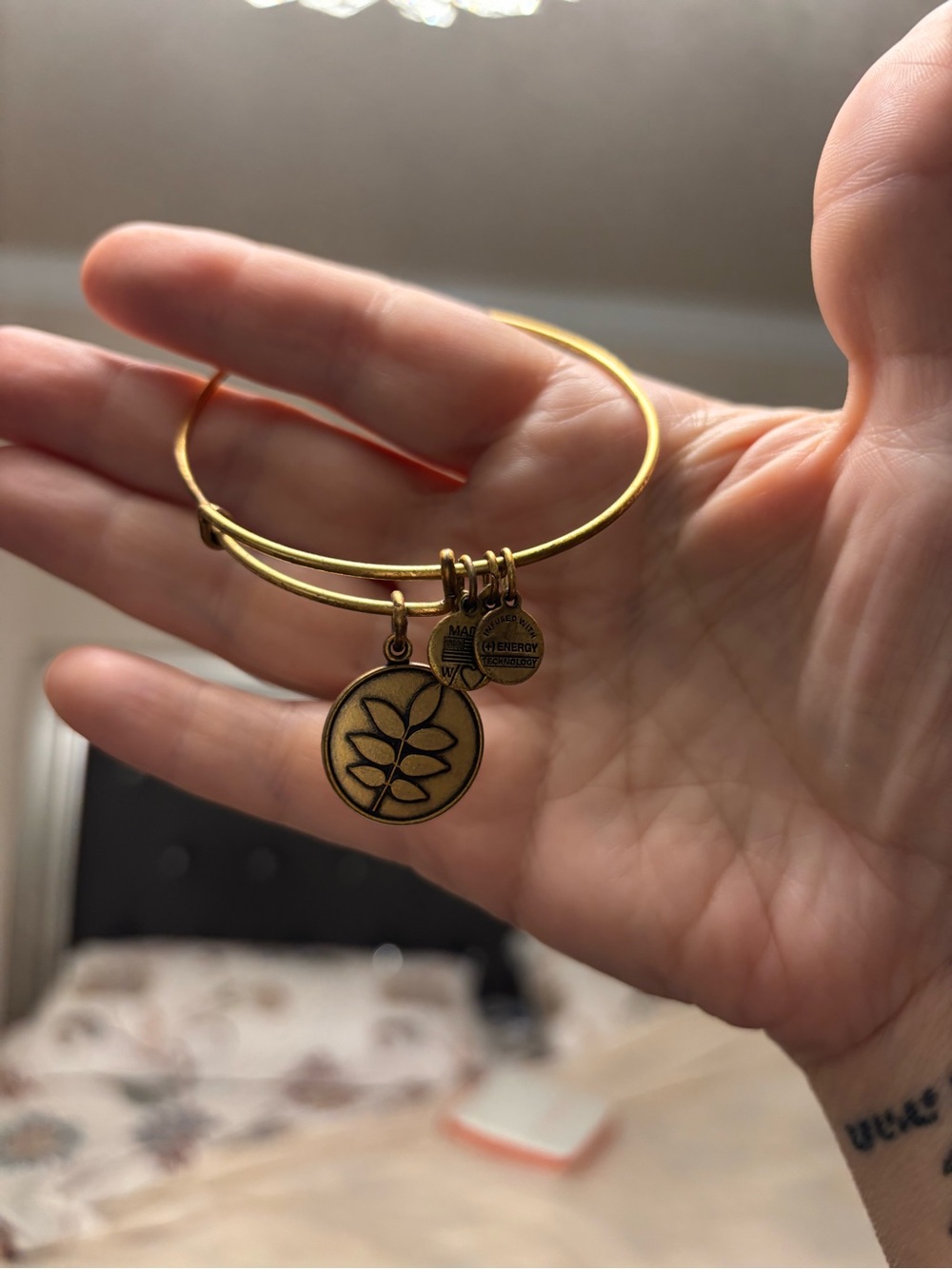 Alex and Ani Gold Leaf Pendant Adjustable Bangle